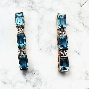 Sterling Silver Womans Earrings Blue Topaz Diamond Best Gift Idea For Her